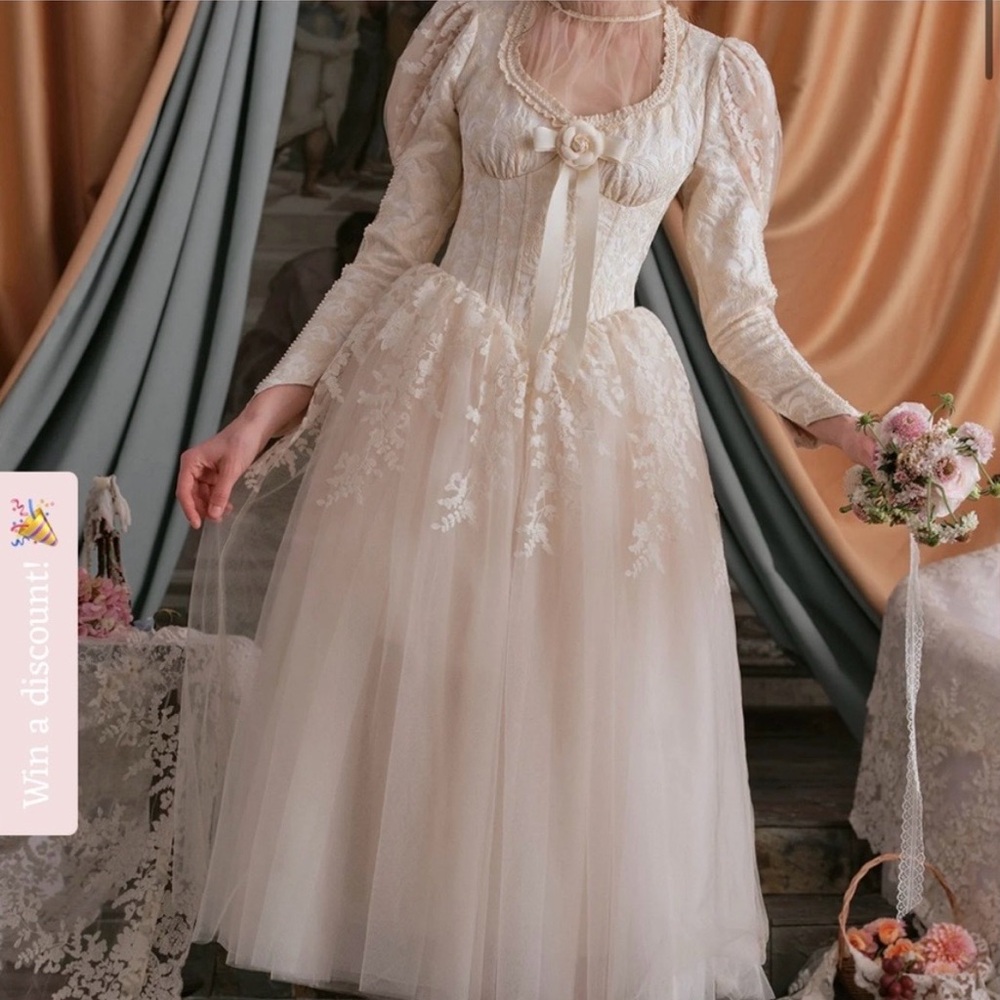Lacemade 1900s Vintage inspired Midi Lace Bridal Gown costume NWT Size L (6-8) - Picture 9 of 14